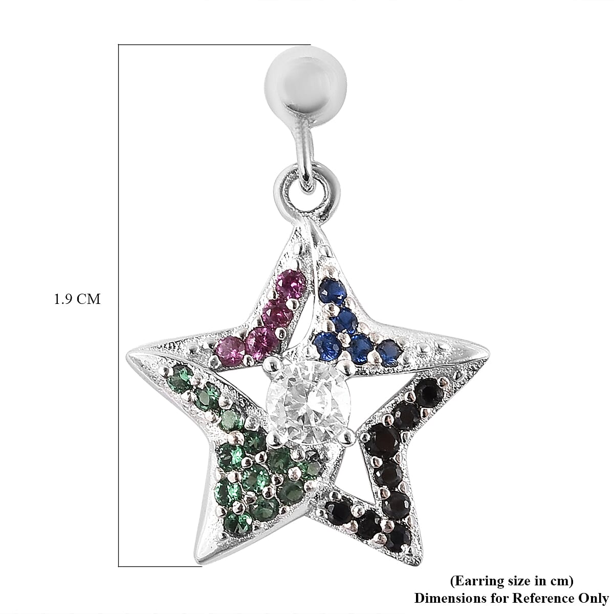ELANZA Multi Colour Simulated Diamond Star Earrings (with Push Back) in Rhodium Overlay Sterling Silver