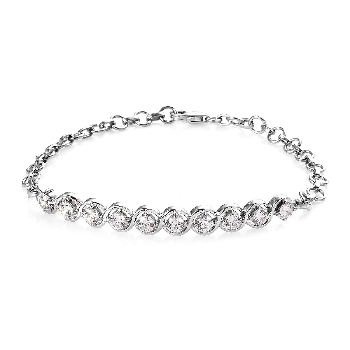 Lustro Stella - Platinum Overlay Sterling Silver Bracelet (Size 7.5) Made with Finest CZ 3.770 Ct.
