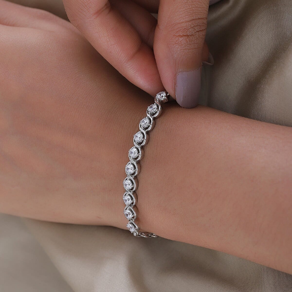 Lustro Stella - Platinum Overlay Sterling Silver Bracelet (Size 7.5) Made with Finest CZ 3.770 Ct.
