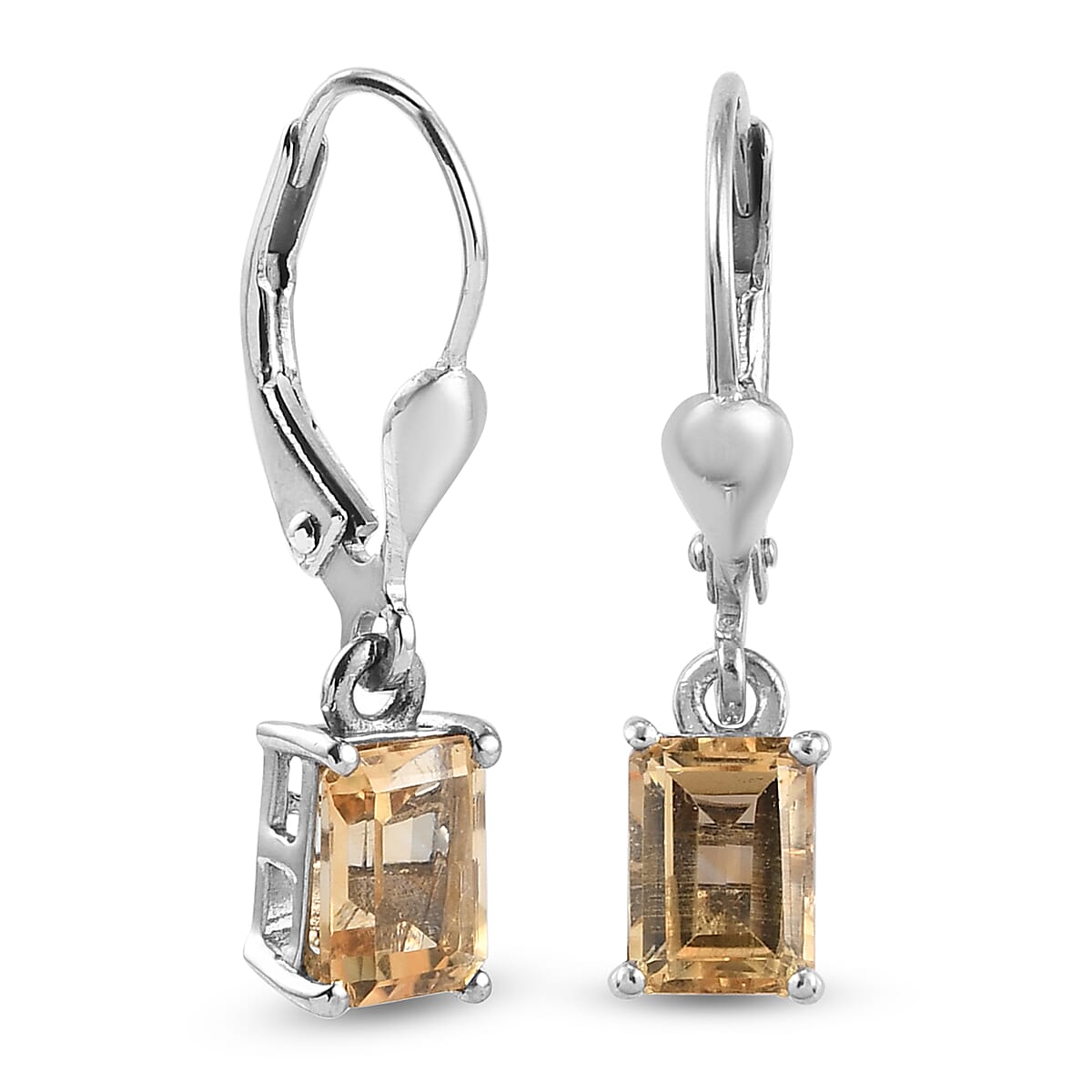 Citrine Lever Back Earrings in Platinum Overlay Sterling Silver 1.99 Ct.