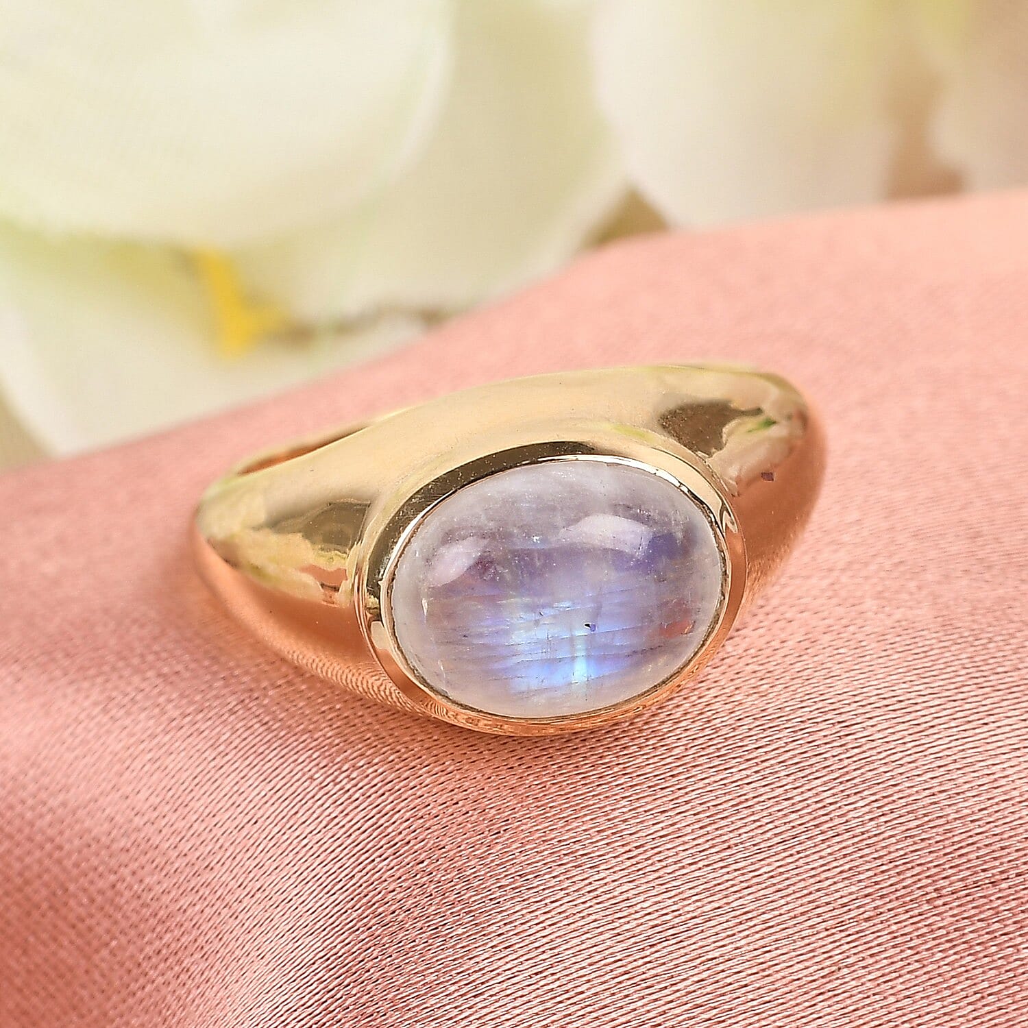 Rainbow Moonstone Ring in 14K Gold Overlay Sterling Silver 3.14 Ct