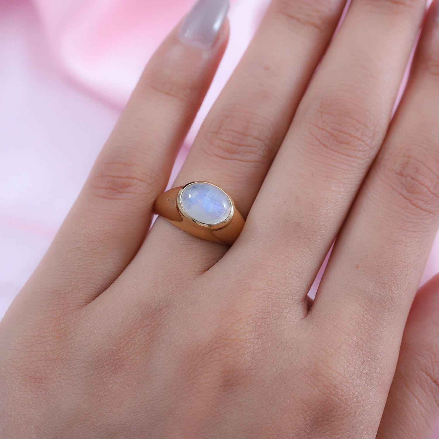Rainbow Moonstone Ring in 14K Gold Overlay Sterling Silver 3.14 Ct