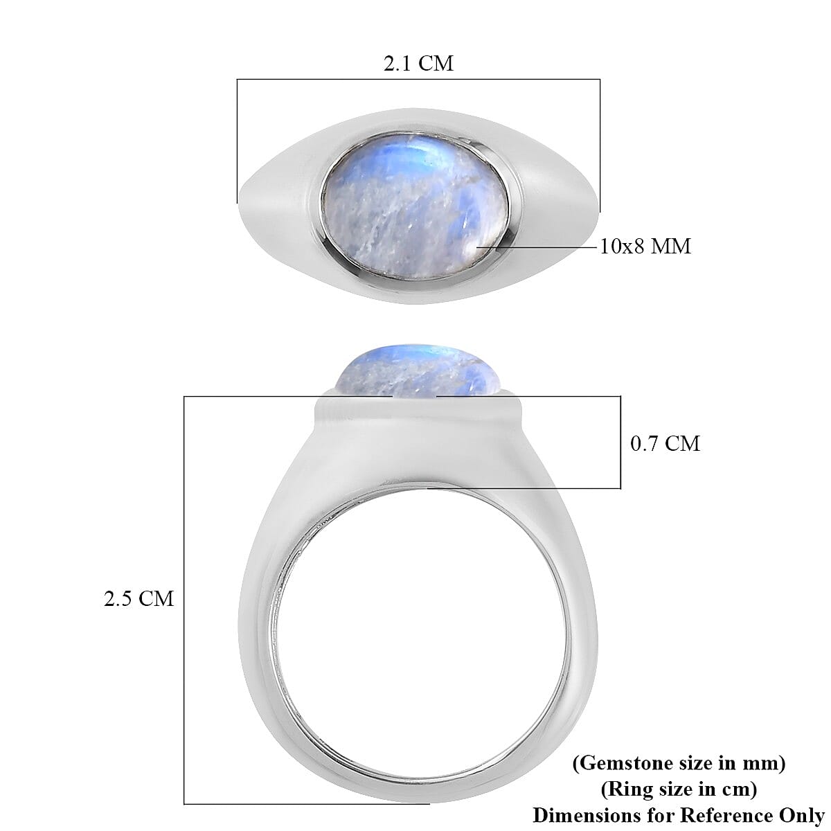 Rainbow Moonstone Mens Ring in Platinum Overlay Sterling Silver