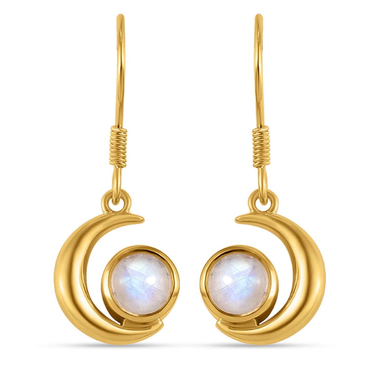 Rainbow Moonstone Dangle Earrings in 18K Yellow Gold Vermeil Plated Sterling Silver 1.93 Ct.