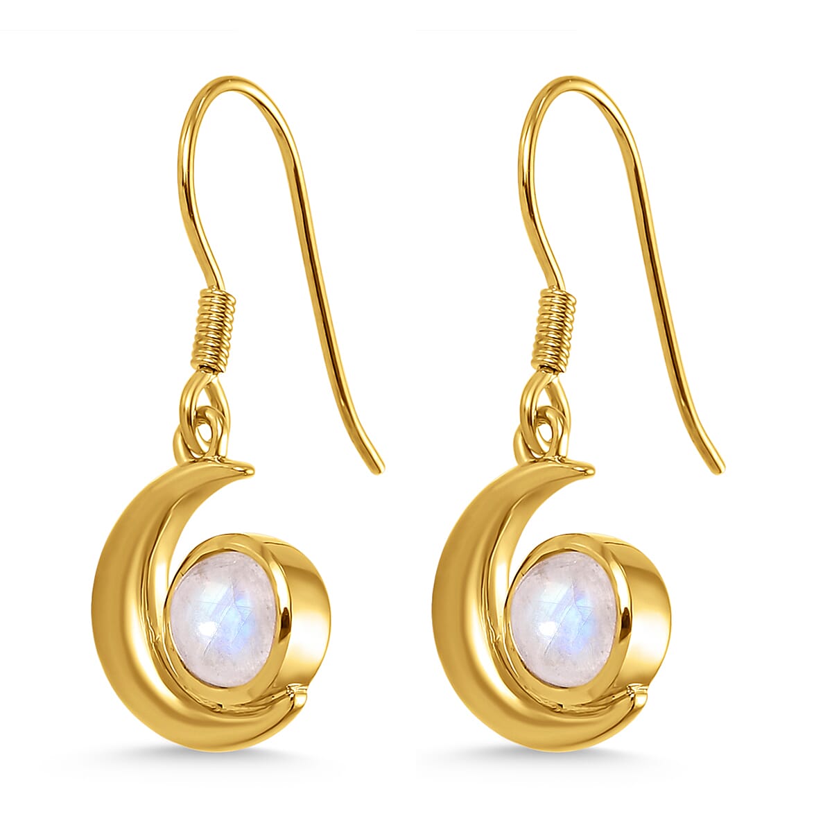 Rainbow Moonstone Dangle Earrings in 18K Yellow Gold Vermeil Plated Sterling Silver 1.93 Ct.
