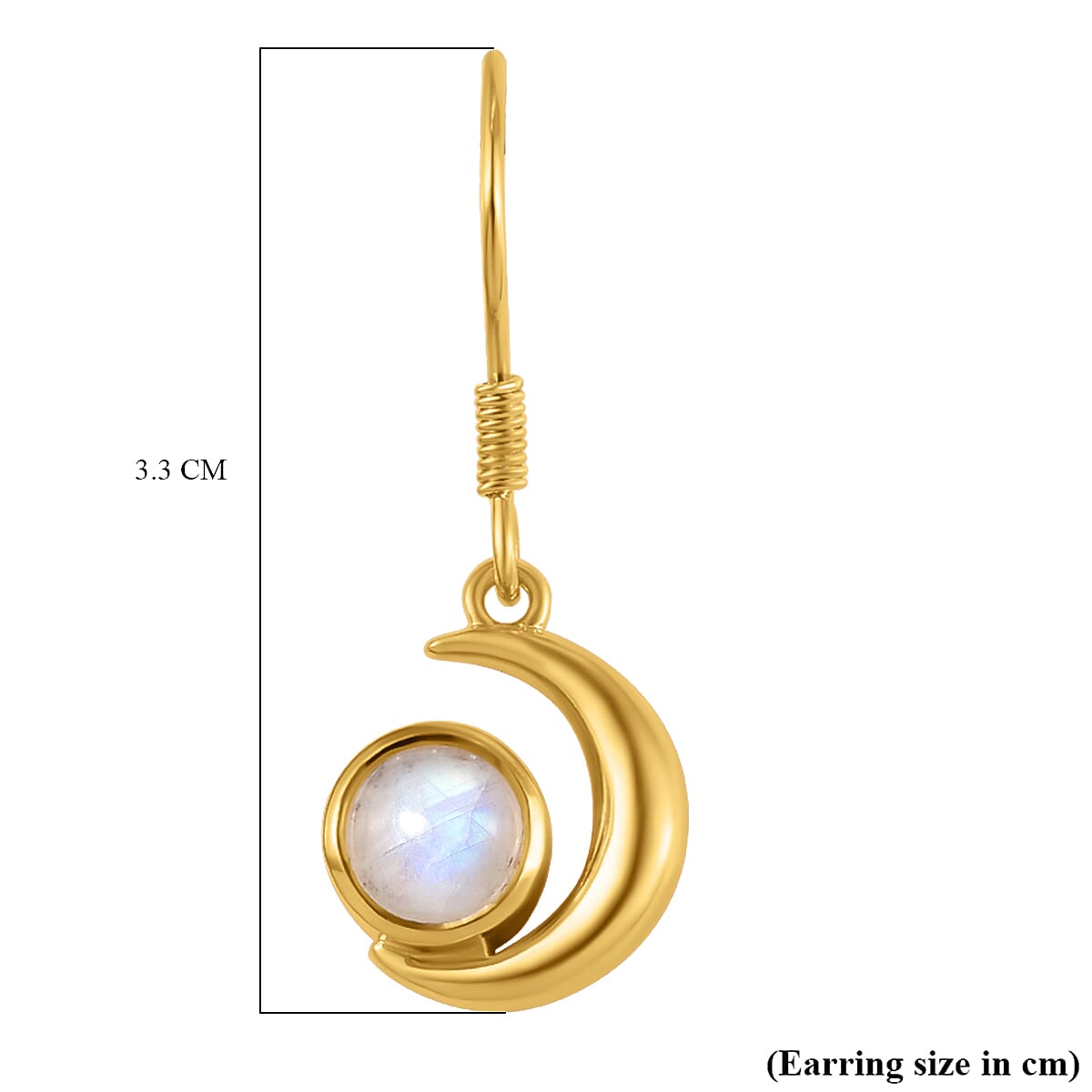 Rainbow Moonstone Dangle Earrings in 18K Yellow Gold Vermeil Plated Sterling Silver 1.93 Ct.