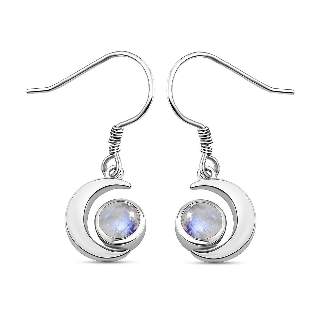 Rainbow Moonstone Dangle Earrings in Platinum Overlay Sterling Silver 1.93 Ct.