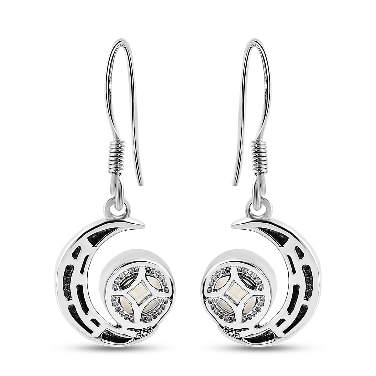 Rainbow Moonstone Dangle Earrings in Platinum Overlay Sterling Silver 1.93 Ct.