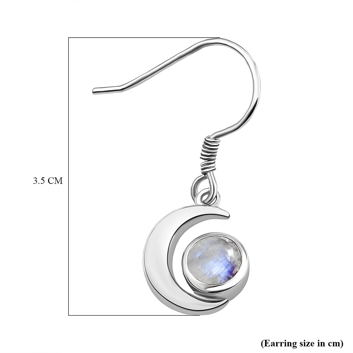 Rainbow Moonstone Dangle Earrings in Platinum Overlay Sterling Silver 1.93 Ct.