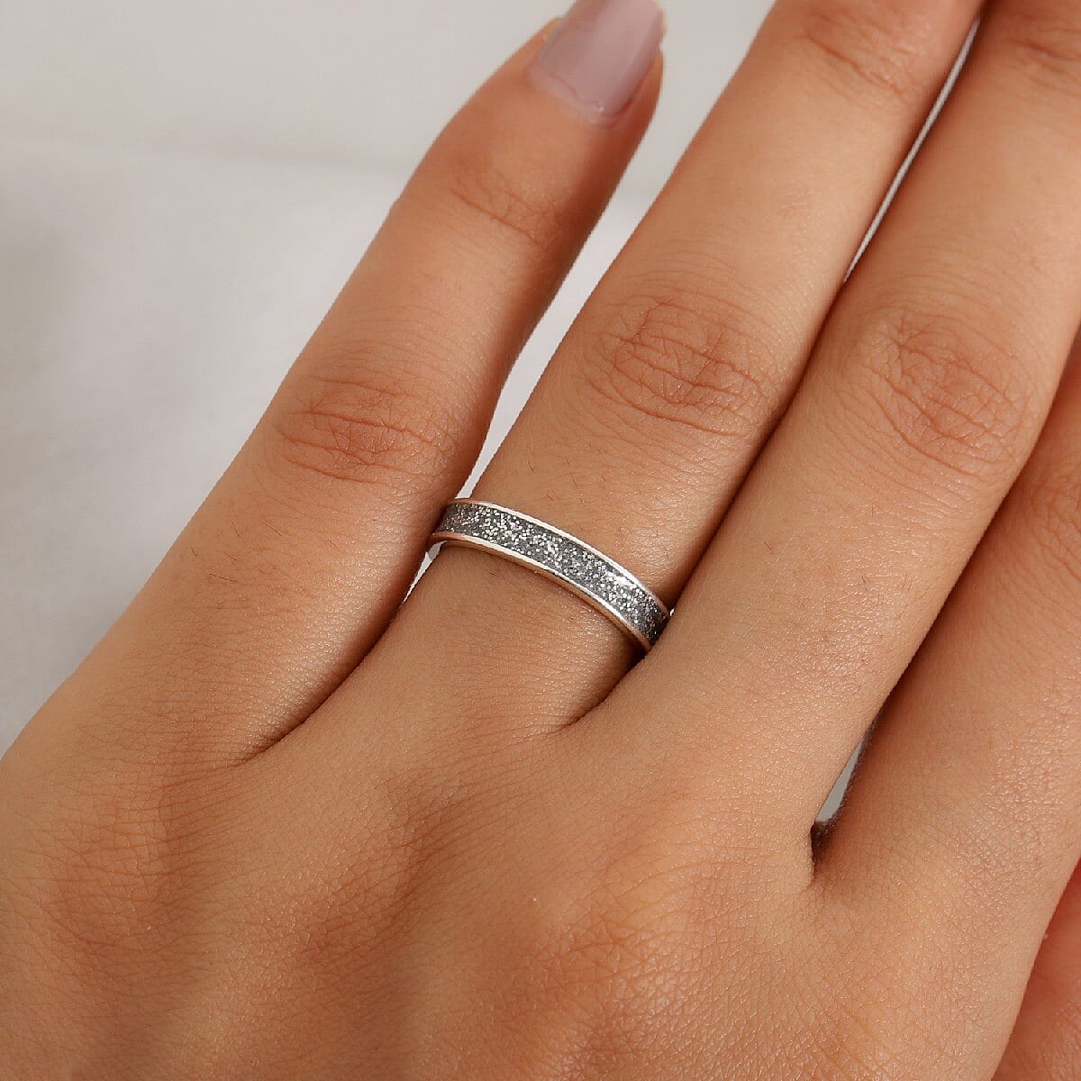 Sterling Silver Metallic Grey Smalto Band Ring
