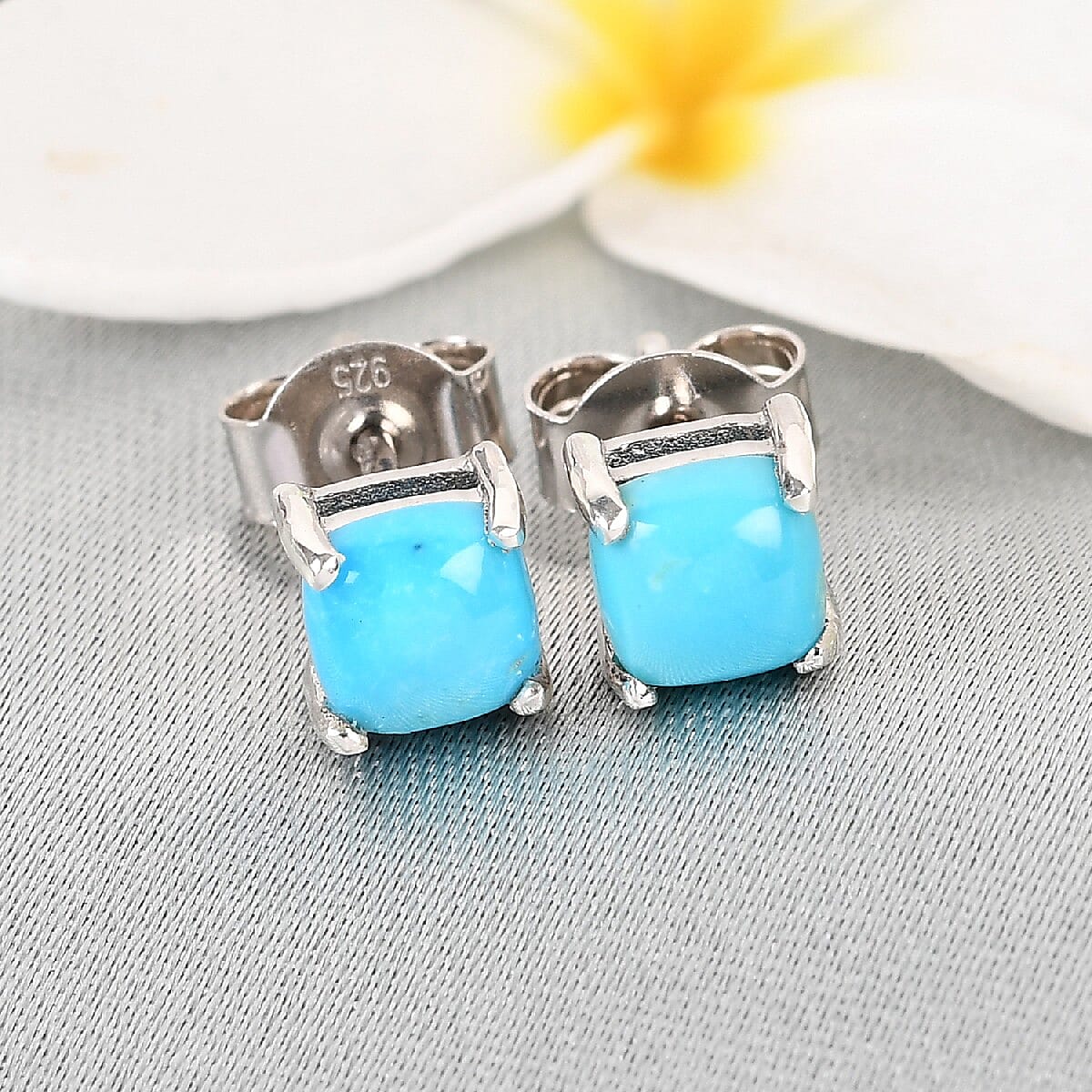 Arizona Sleeping Beauty Turquoise Stud Earrings (with Push Back) in Platinum Overlay Sterling Silver 1.130 Ct.