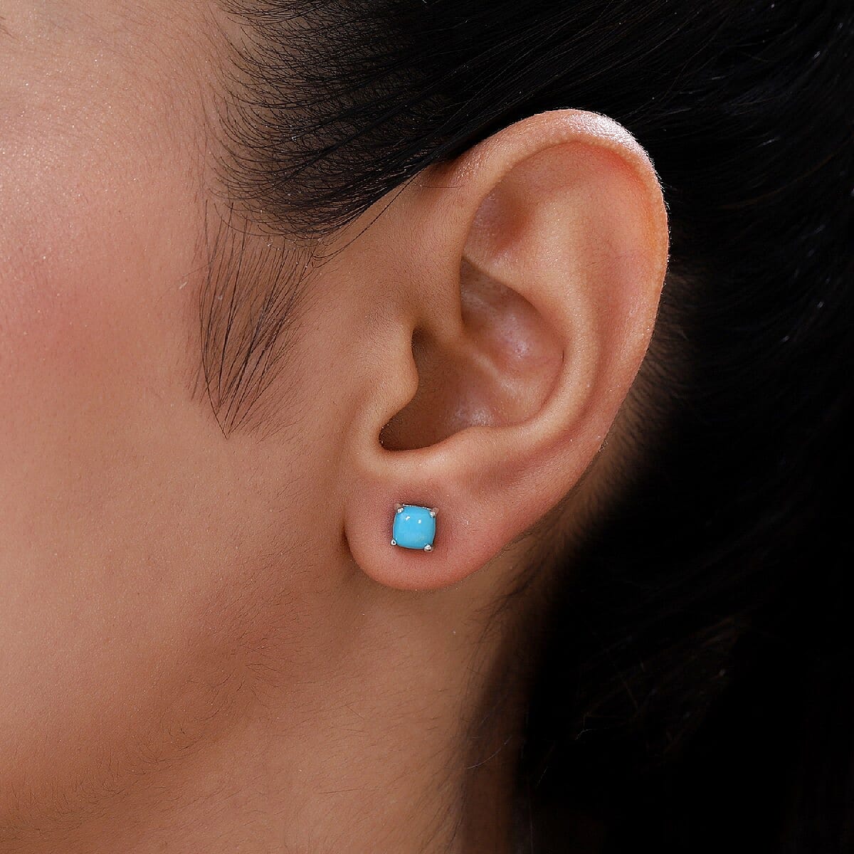 Arizona Sleeping Beauty Turquoise Stud Earrings (with Push Back) in Platinum Overlay Sterling Silver 1.130 Ct.