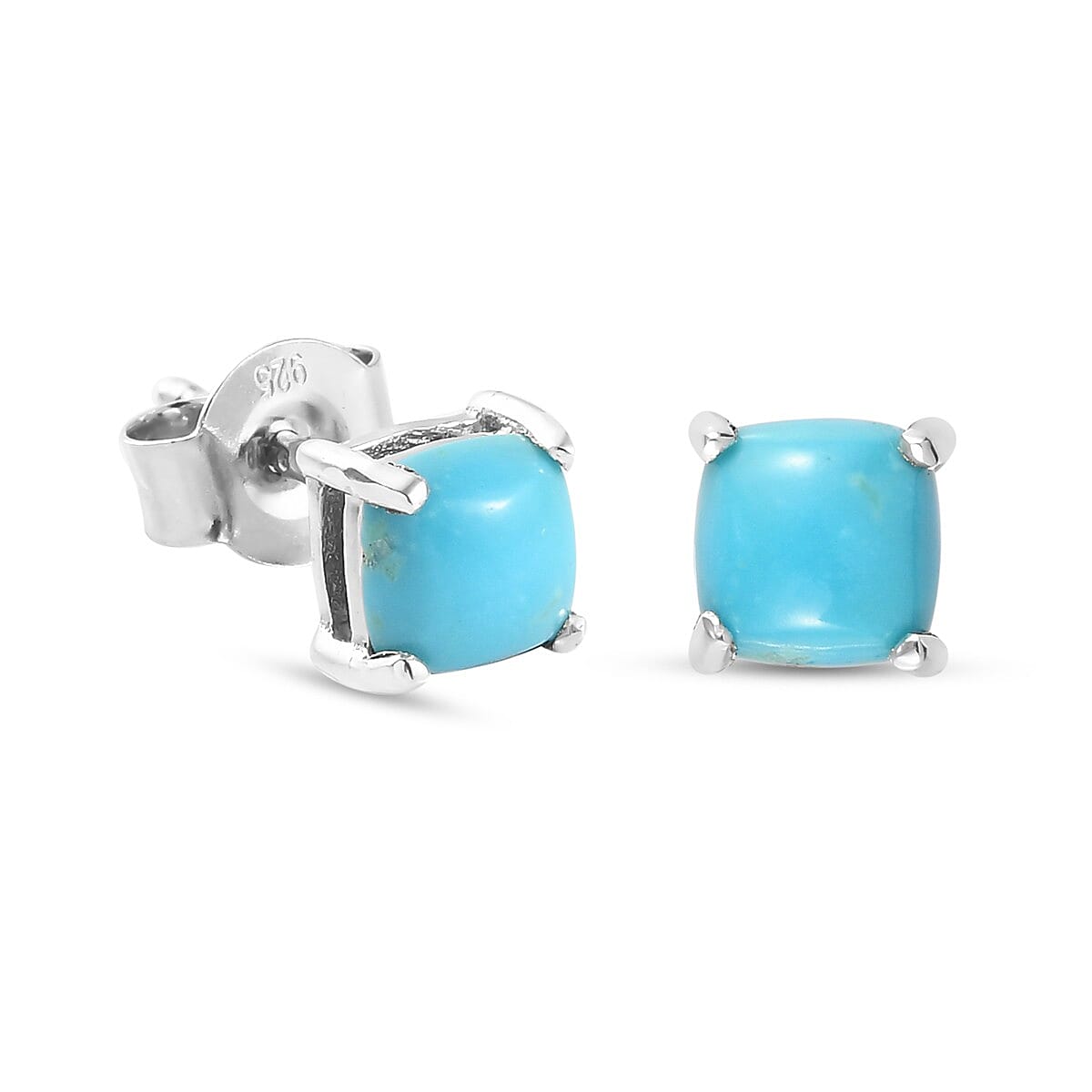 Arizona Sleeping Beauty Turquoise Stud Earrings (with Push Back) in Platinum Overlay Sterling Silver 1.130 Ct.