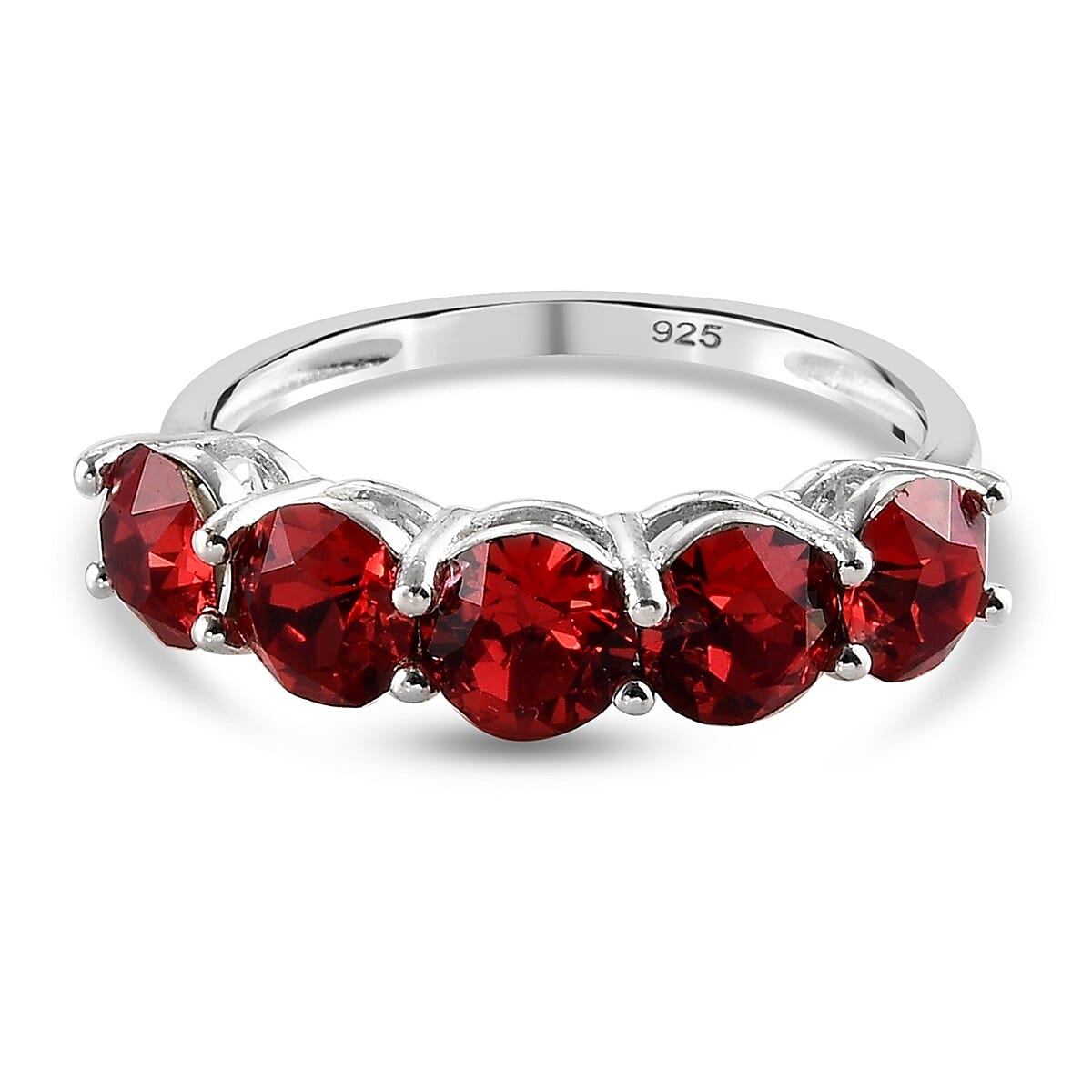 Lustro Stella  Scarlet Crystal 5 Stone Ring in Sterling Silver