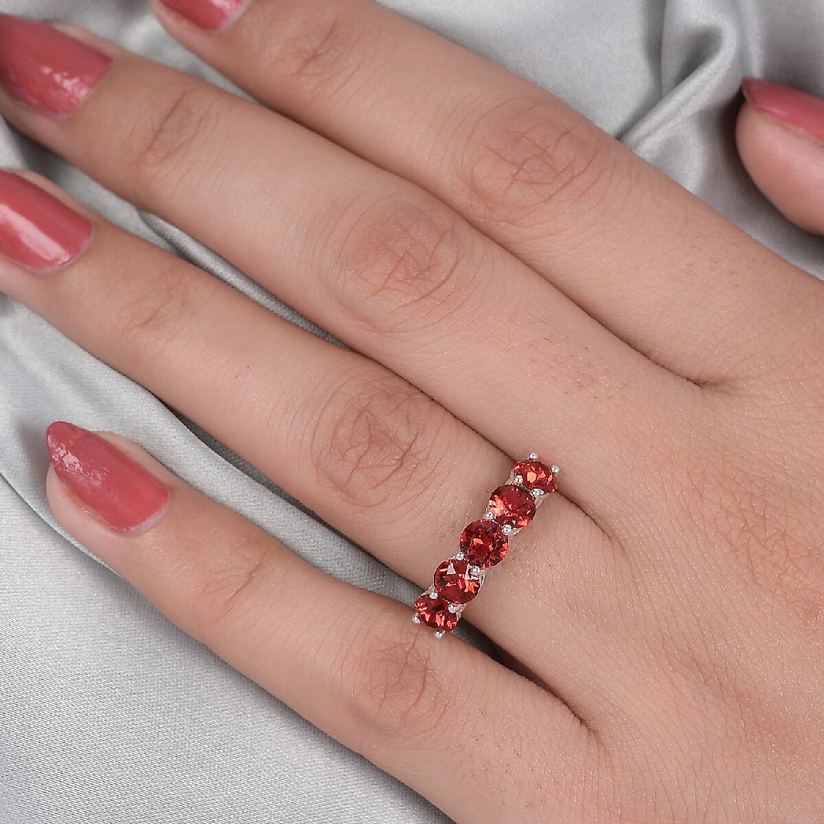 Lustro Stella  Scarlet Crystal 5 Stone Ring in Sterling Silver