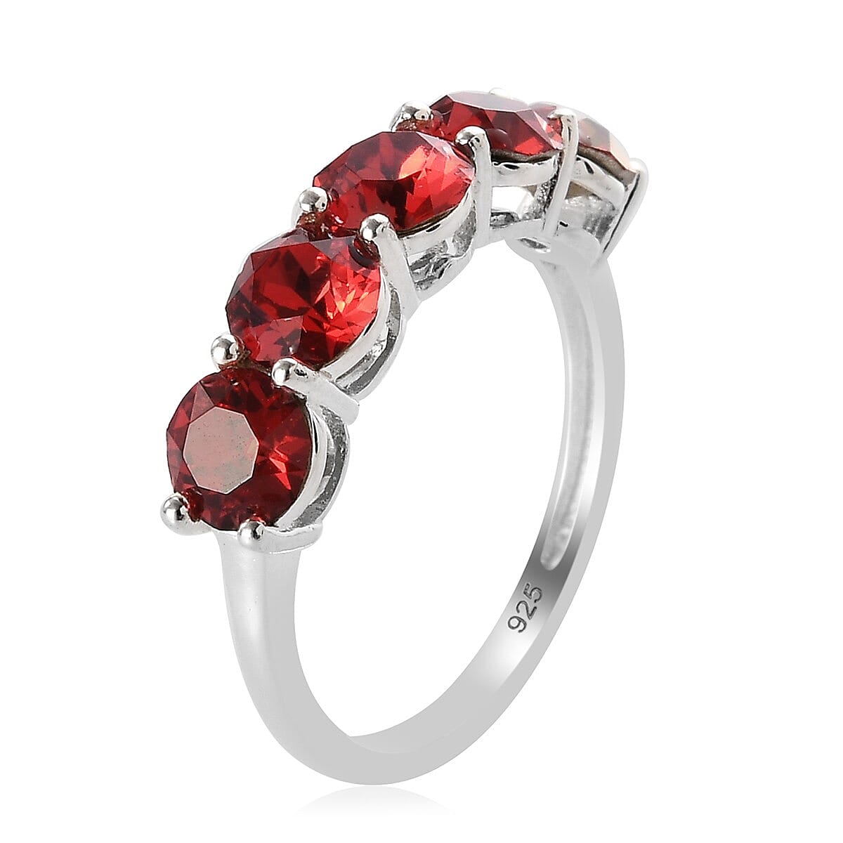 Lustro Stella  Scarlet Crystal 5 Stone Ring in Sterling Silver