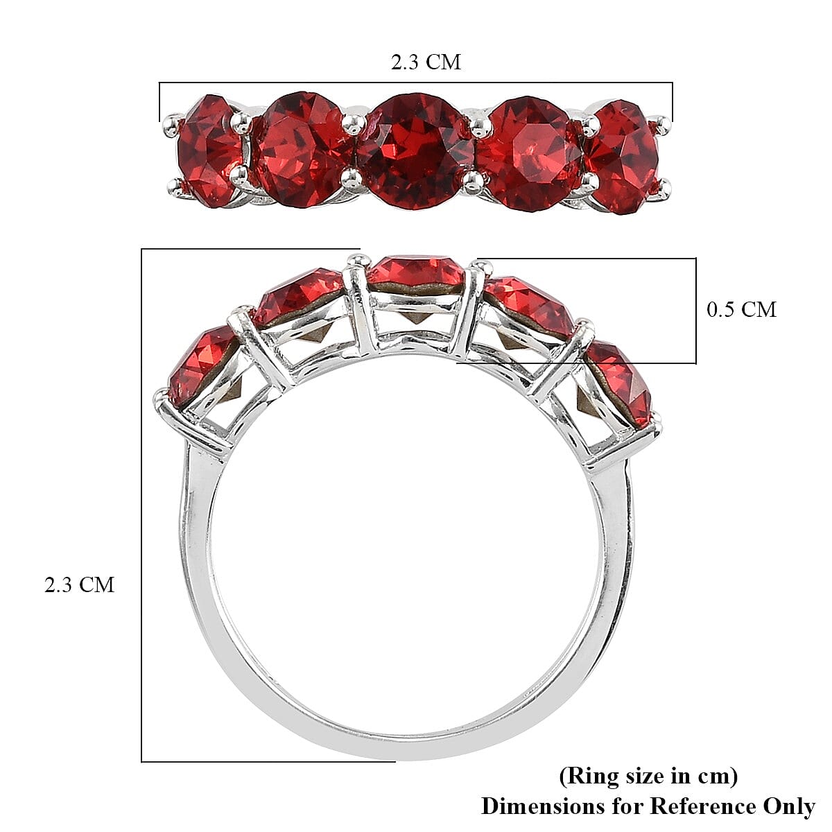 Lustro Stella  Scarlet Crystal 5 Stone Ring in Sterling Silver