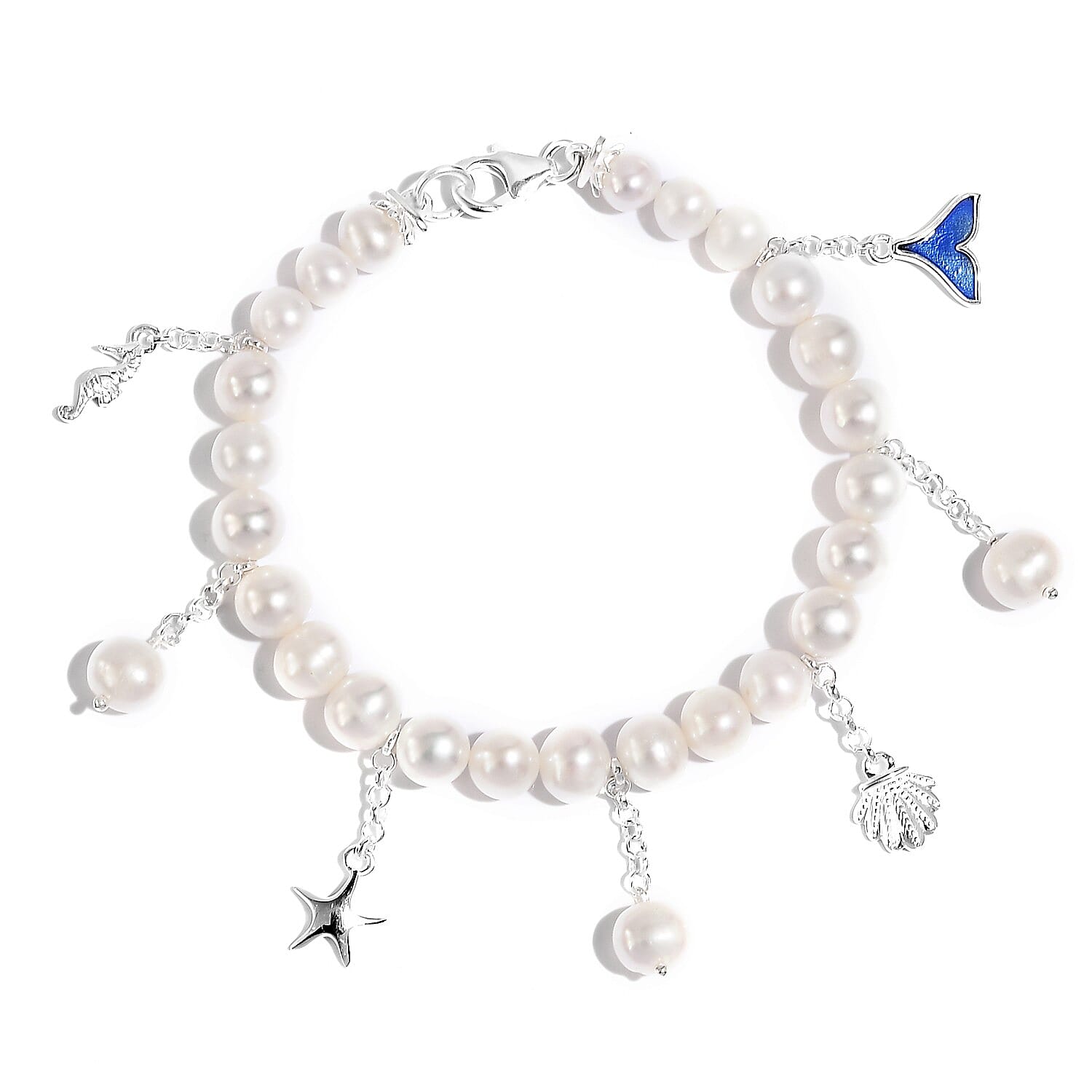 Fresh Water Pearl  Charm Bracelet (Size - 7)  Sterling Silver 10.00 ct,  Silver Wt. 5.41 Gms  10.000  Ct.