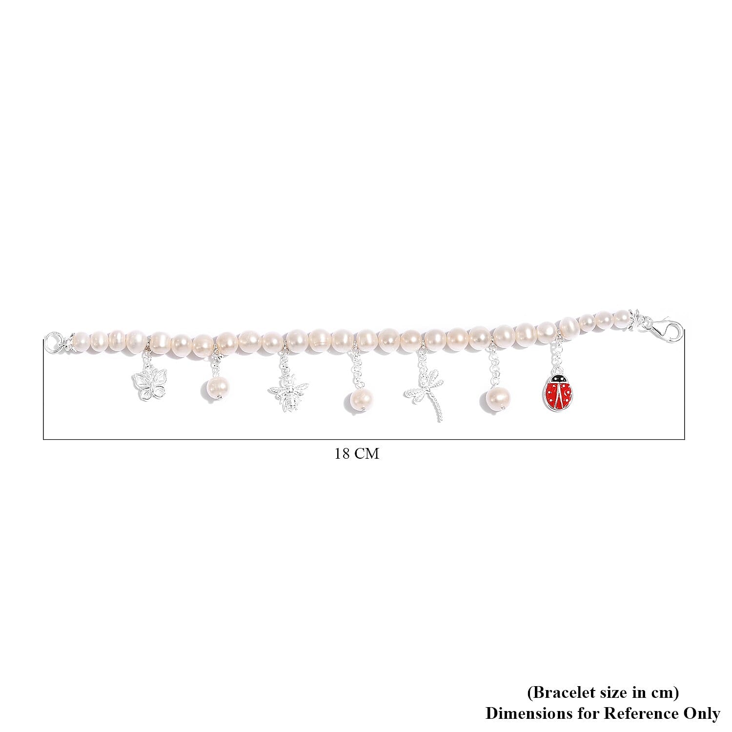 Freshwater Pearl Multi Charm Enamelled Bracelet (Size - 7) in Sterling Silver 54.00 Ct, Silver wt 4.34 Gms