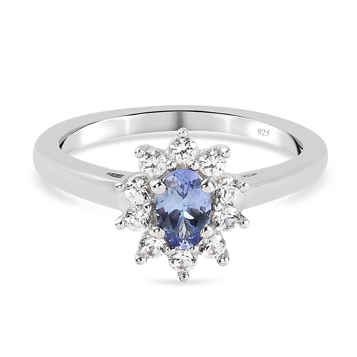 Tanzanite and Natural Cambodian Zircon Ring in Platinum Overlay Sterling Silver