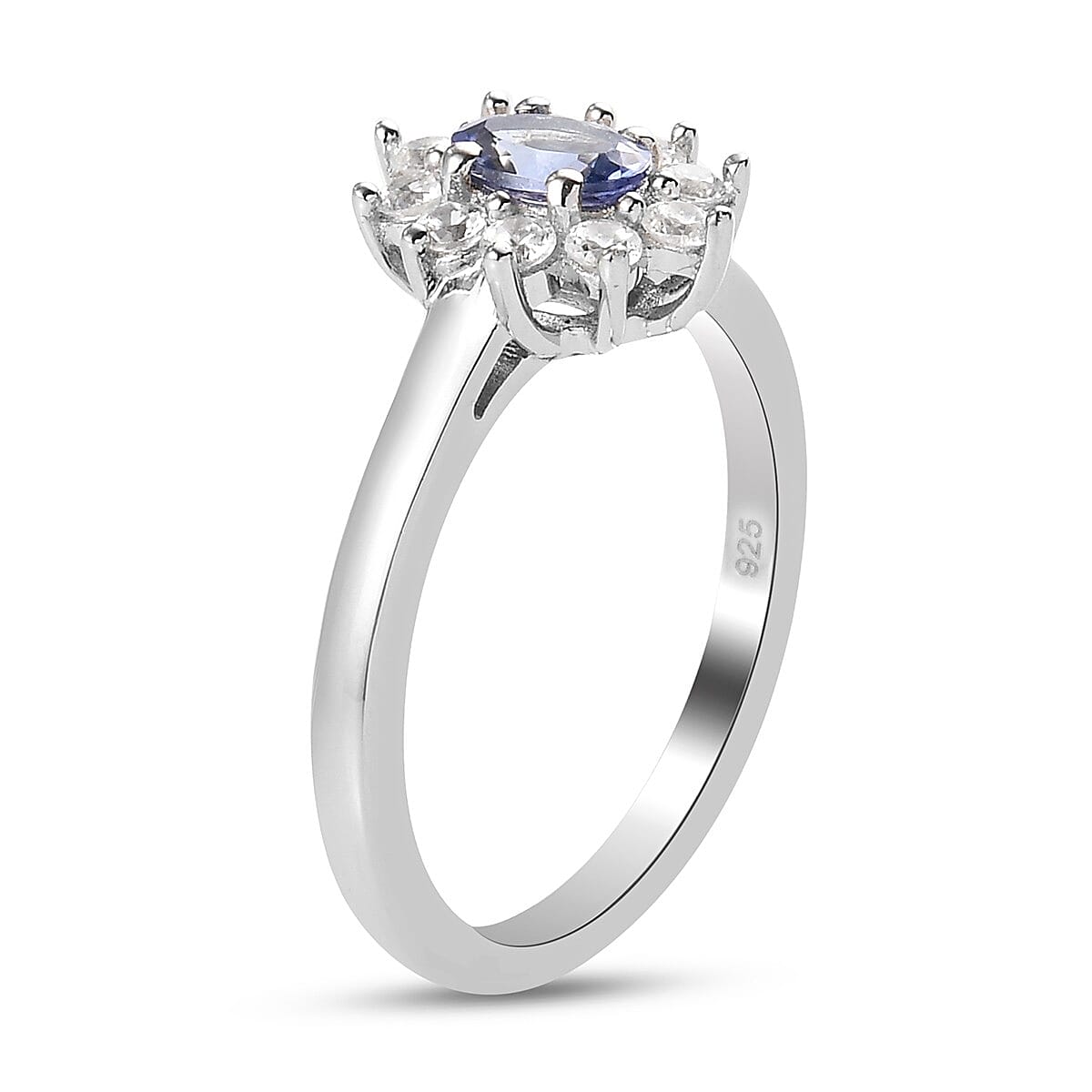 Tanzanite and Natural Cambodian Zircon Ring in Platinum Overlay Sterling Silver