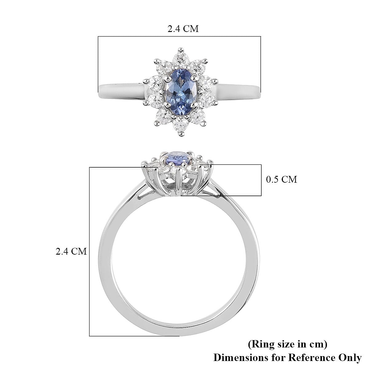 Tanzanite and Natural Cambodian Zircon Ring in Platinum Overlay Sterling Silver