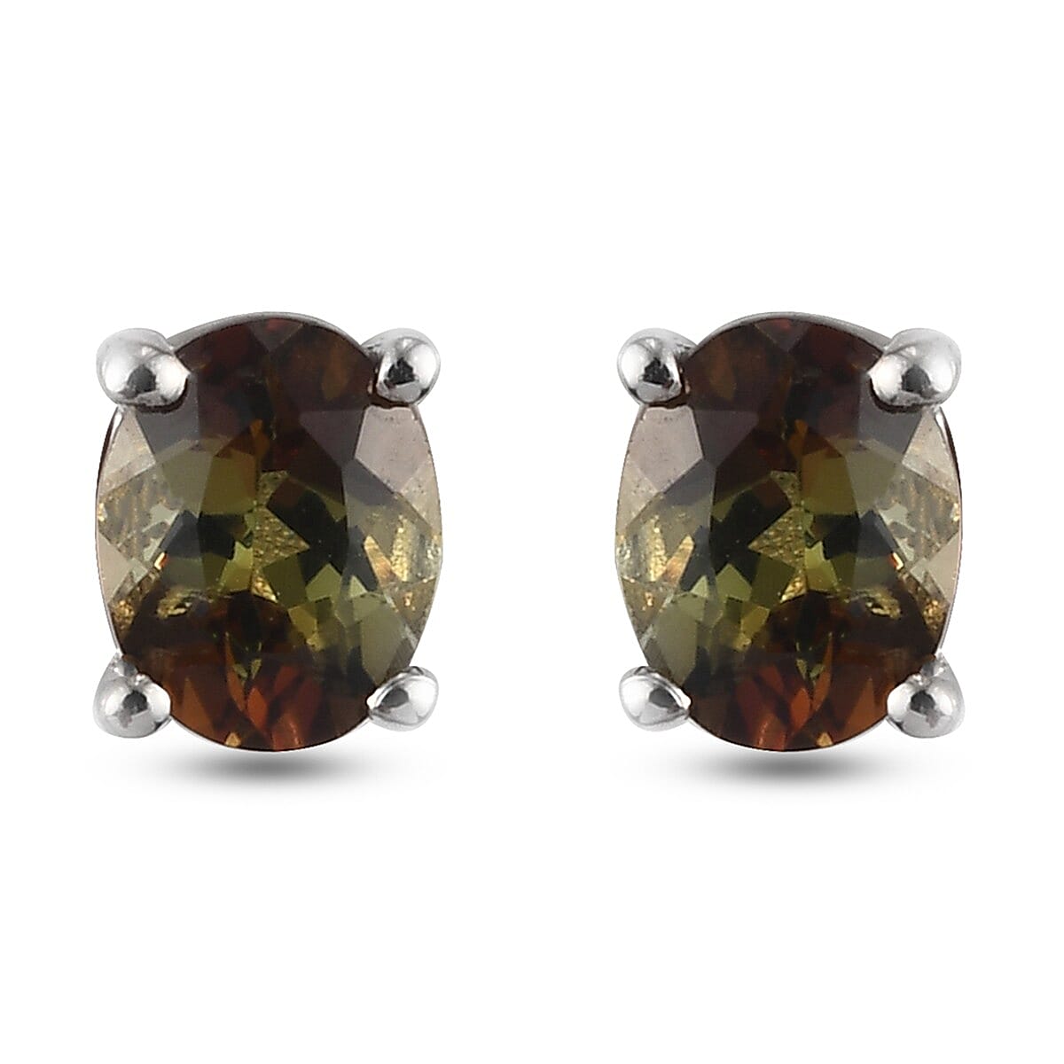 Andalusite Stud Earrings (with Push Back) in Platinum Overlay Sterling Silver