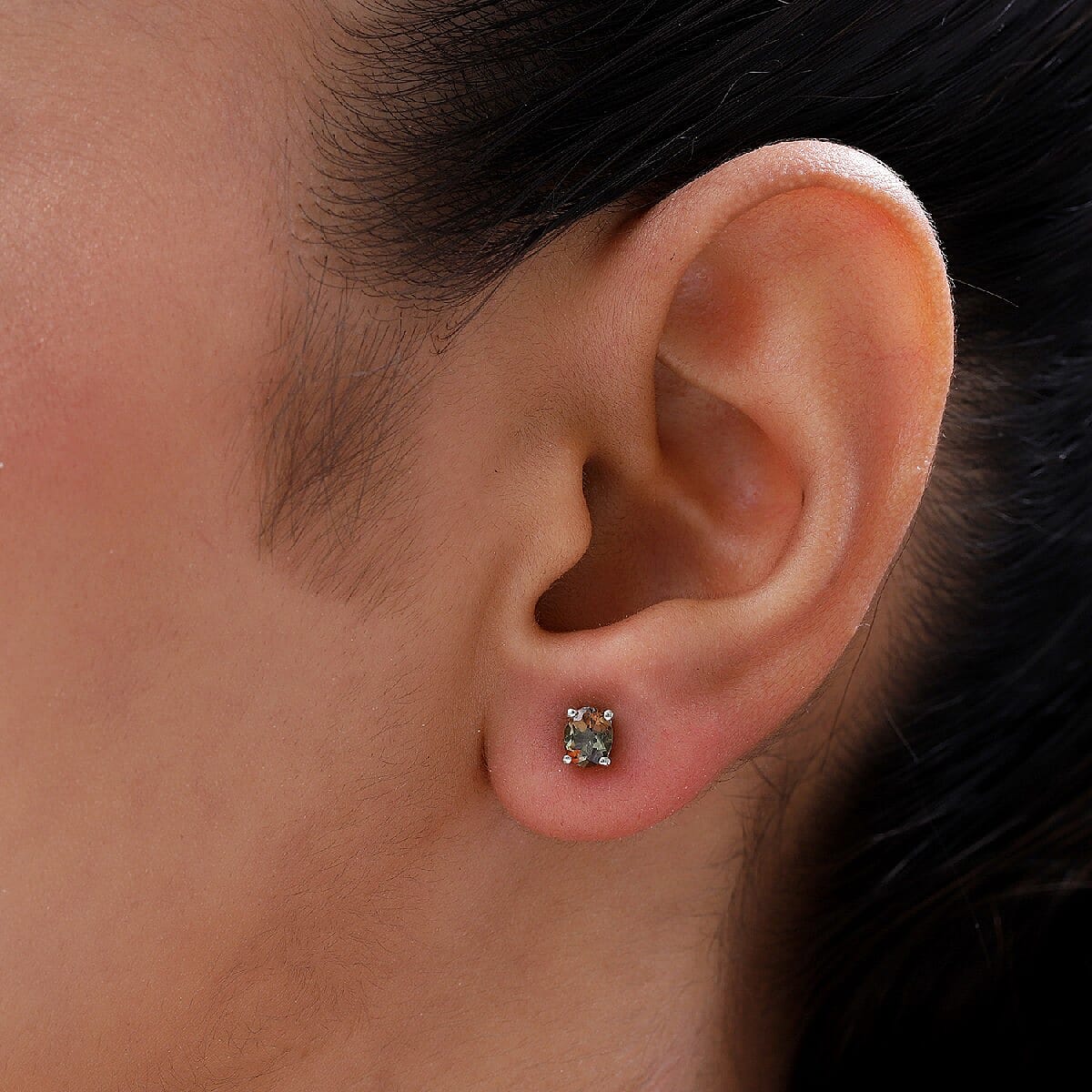 Andalusite Stud Earrings (with Push Back) in Platinum Overlay Sterling Silver