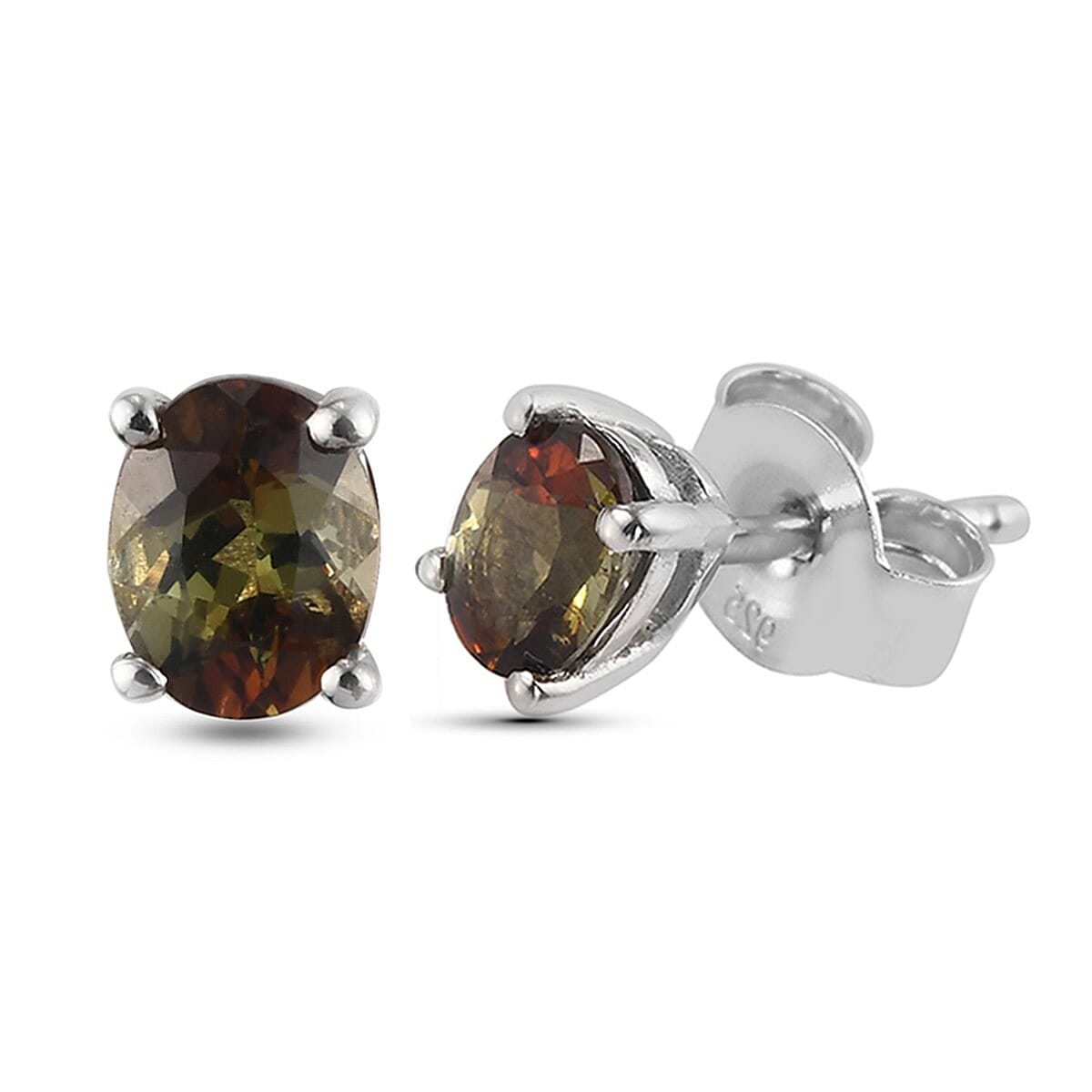 Andalusite Stud Earrings (with Push Back) in Platinum Overlay Sterling Silver