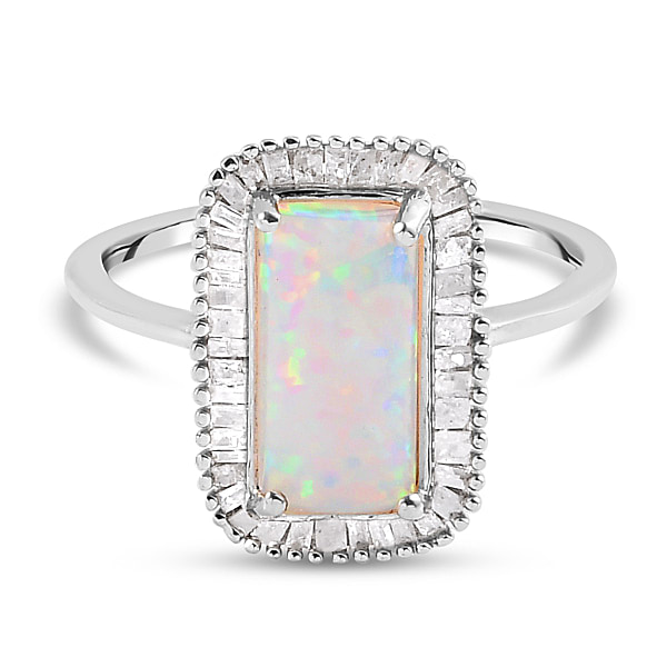 AAA Ethiopian Welo Opal and Diamond Ring in Platinum Overlay Sterling ...