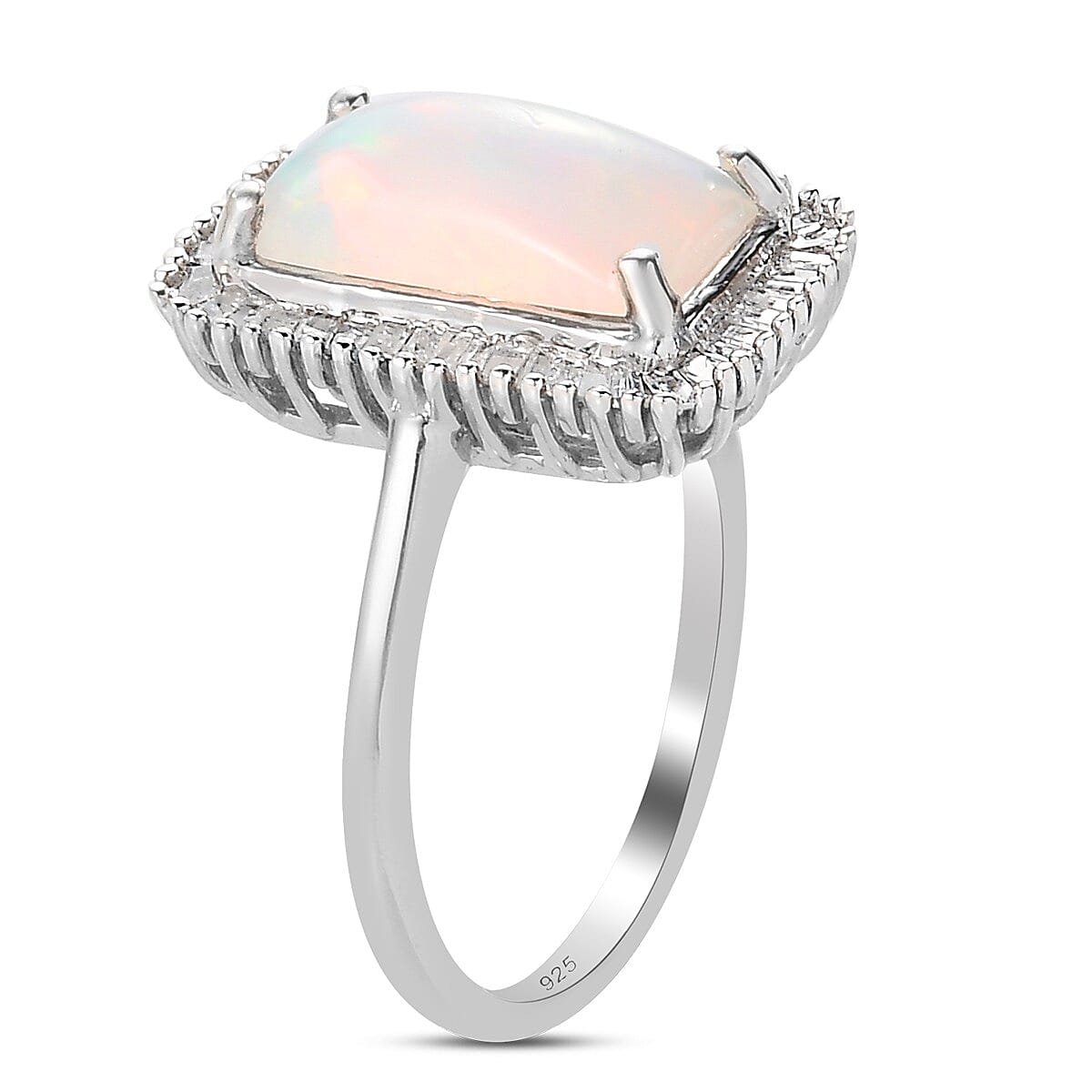 AAA Ethiopian Welo Opal and Diamond Ring in Platinum Overlay Sterling Silver 2.22 Ct.