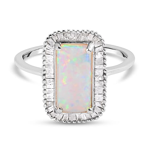 AAA Ethiopian Welo Opal and Diamond Ring in Platinum Overlay Sterling Silver 2.22 Ct.