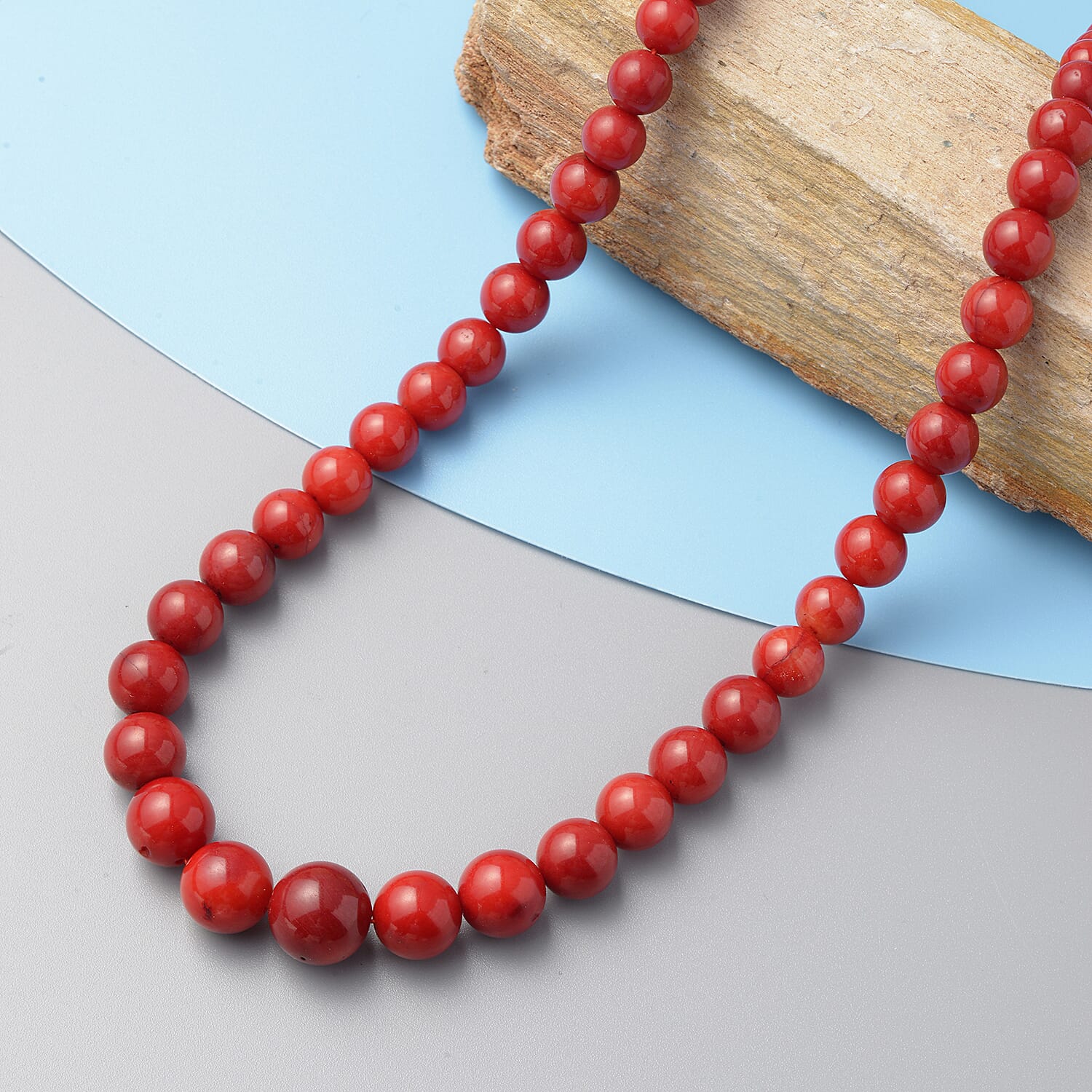 Coral Beads Necklace (Size 20) with Magnetic Lock in Rhodium Overlay Sterling Silver