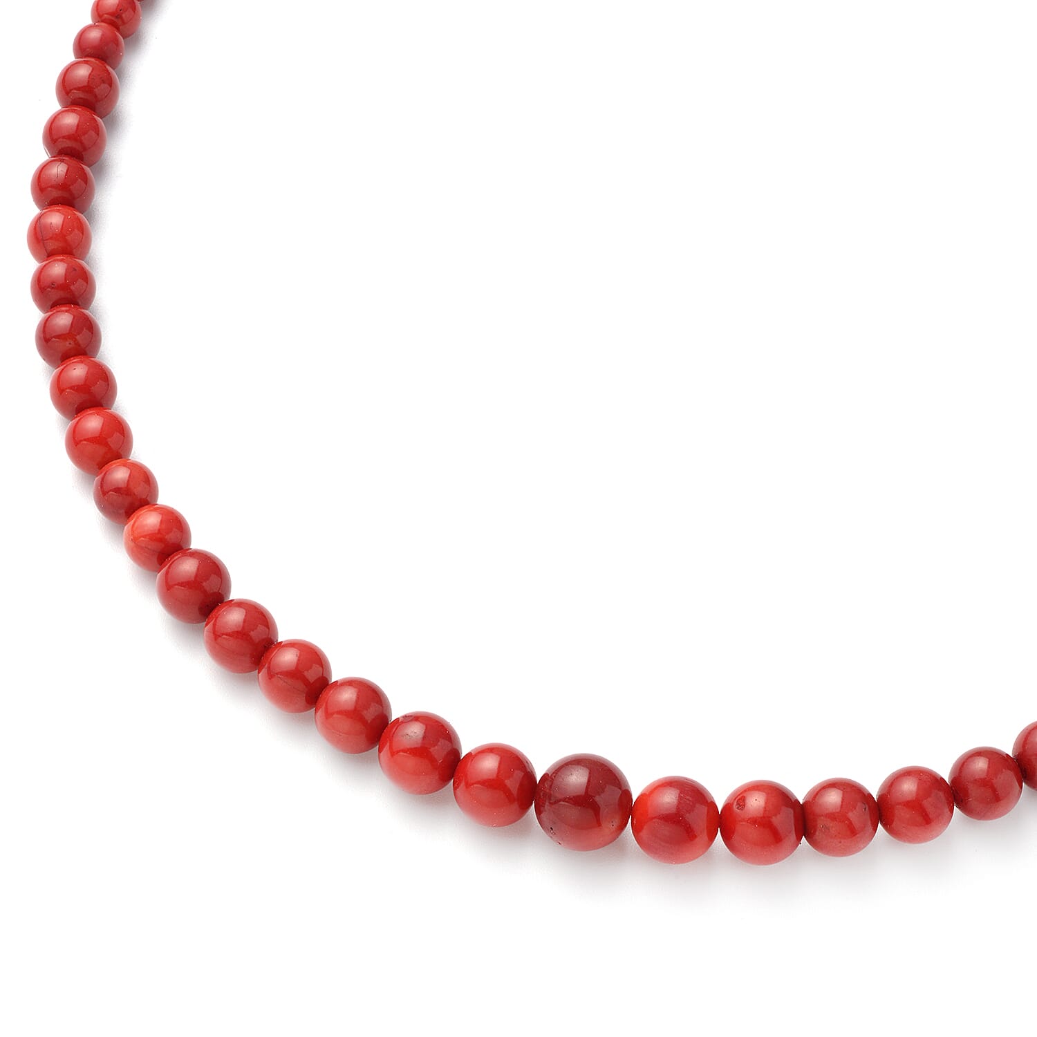 Coral Beads Necklace (Size 20) with Magnetic Lock in Rhodium Overlay Sterling Silver