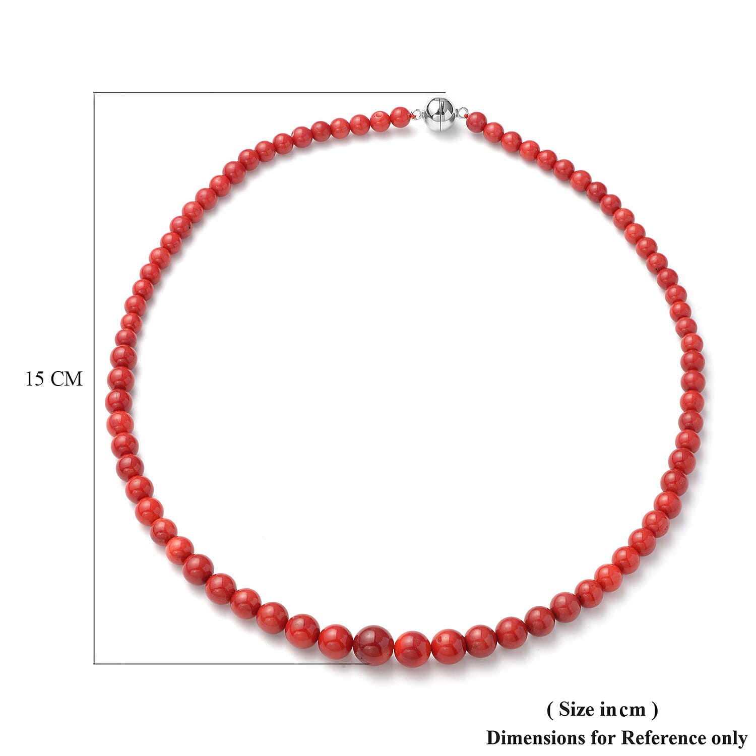Coral Beads Necklace (Size 20) with Magnetic Lock in Rhodium Overlay Sterling Silver