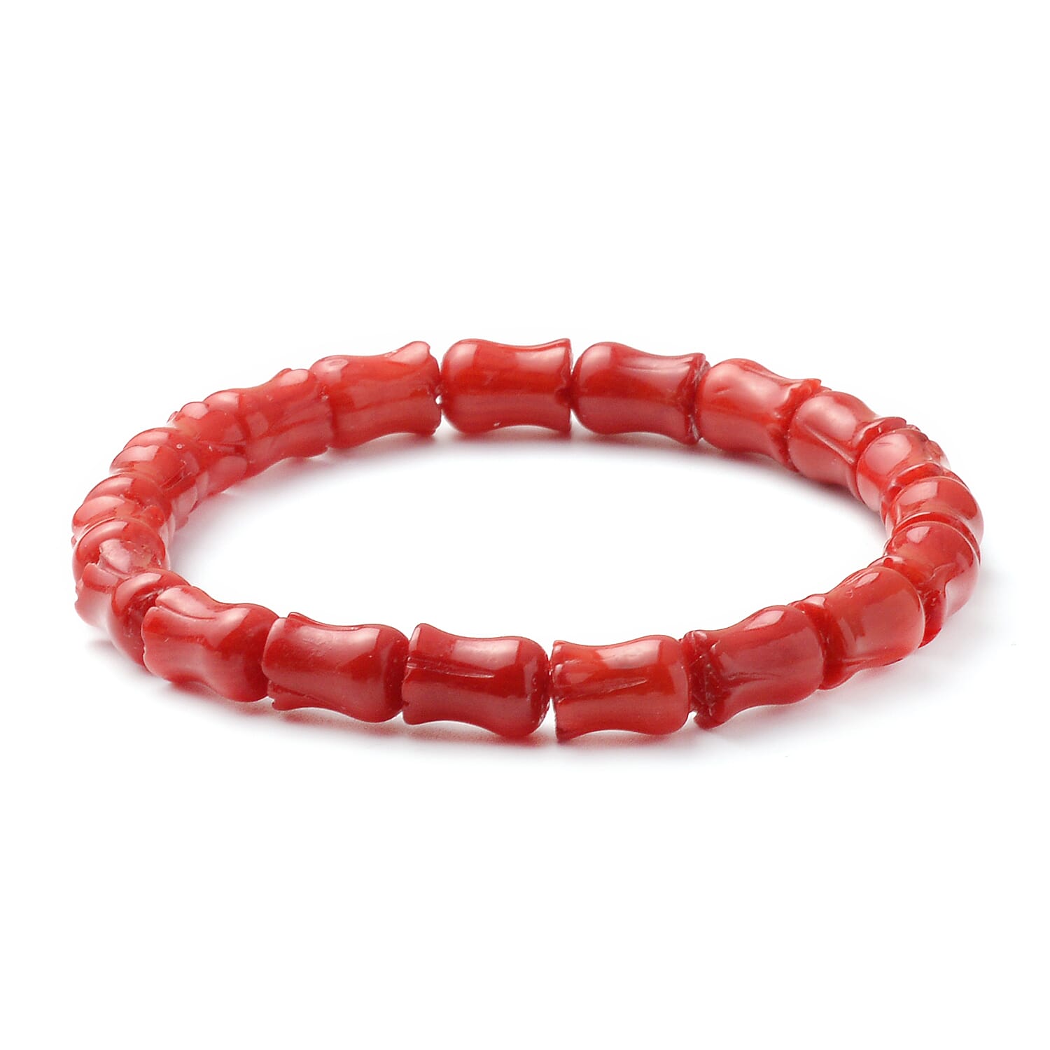 Red Bamboo Coral Stretchable Bracelet (Size - 6.5)