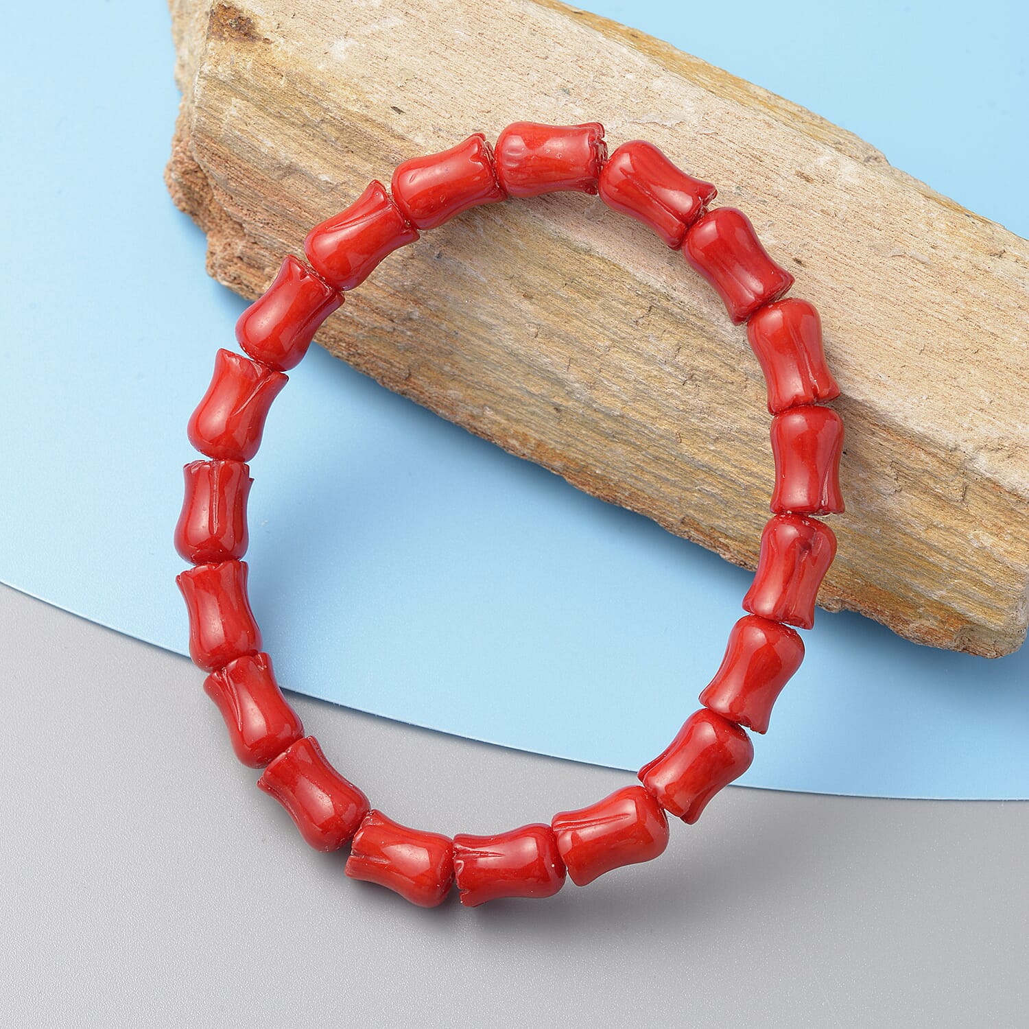 Red Bamboo Coral Stretchable Bracelet (Size - 6.5)