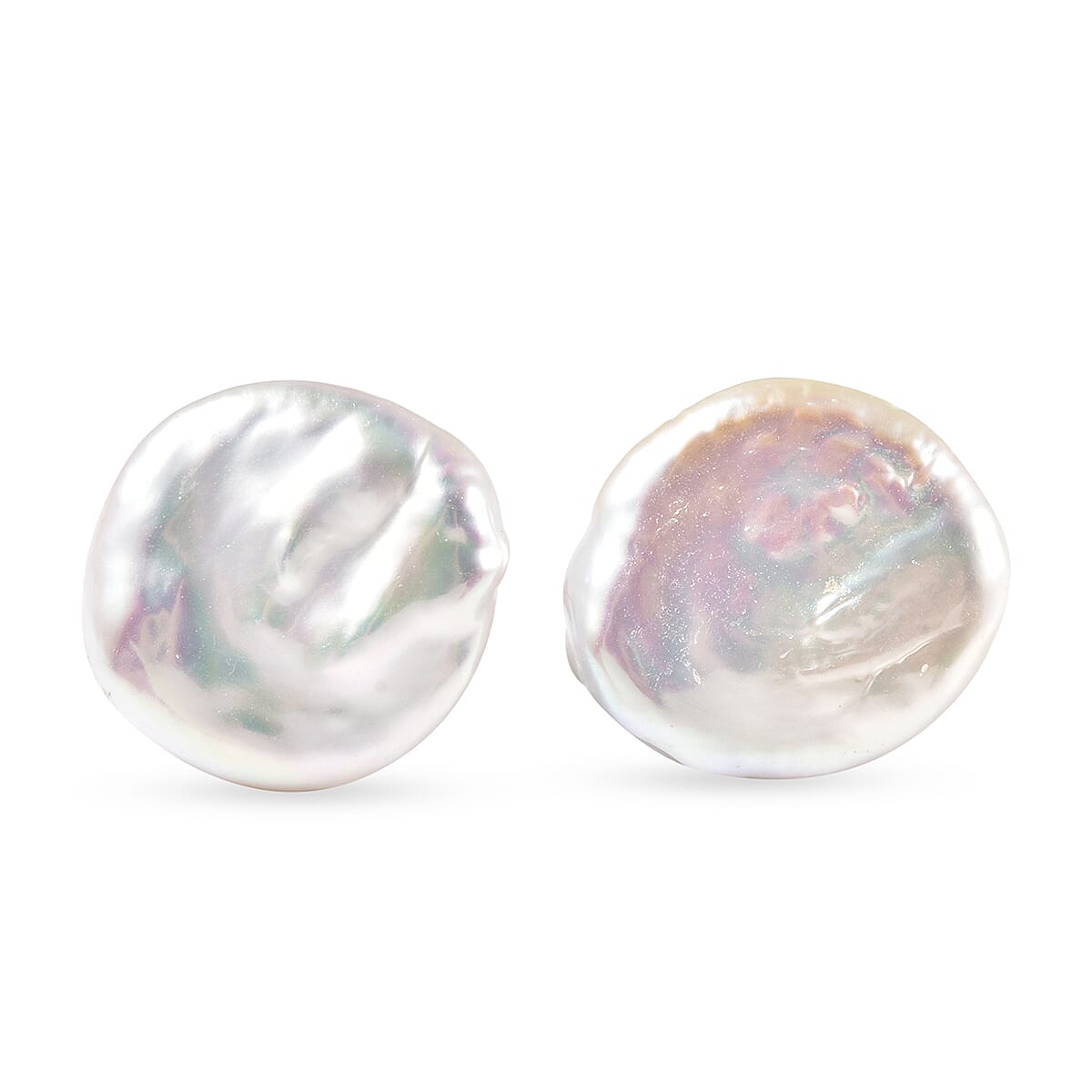 White Baroque Pearl Stud Earrings (with Push Back) in Rose Gold Overlay Sterling Silver