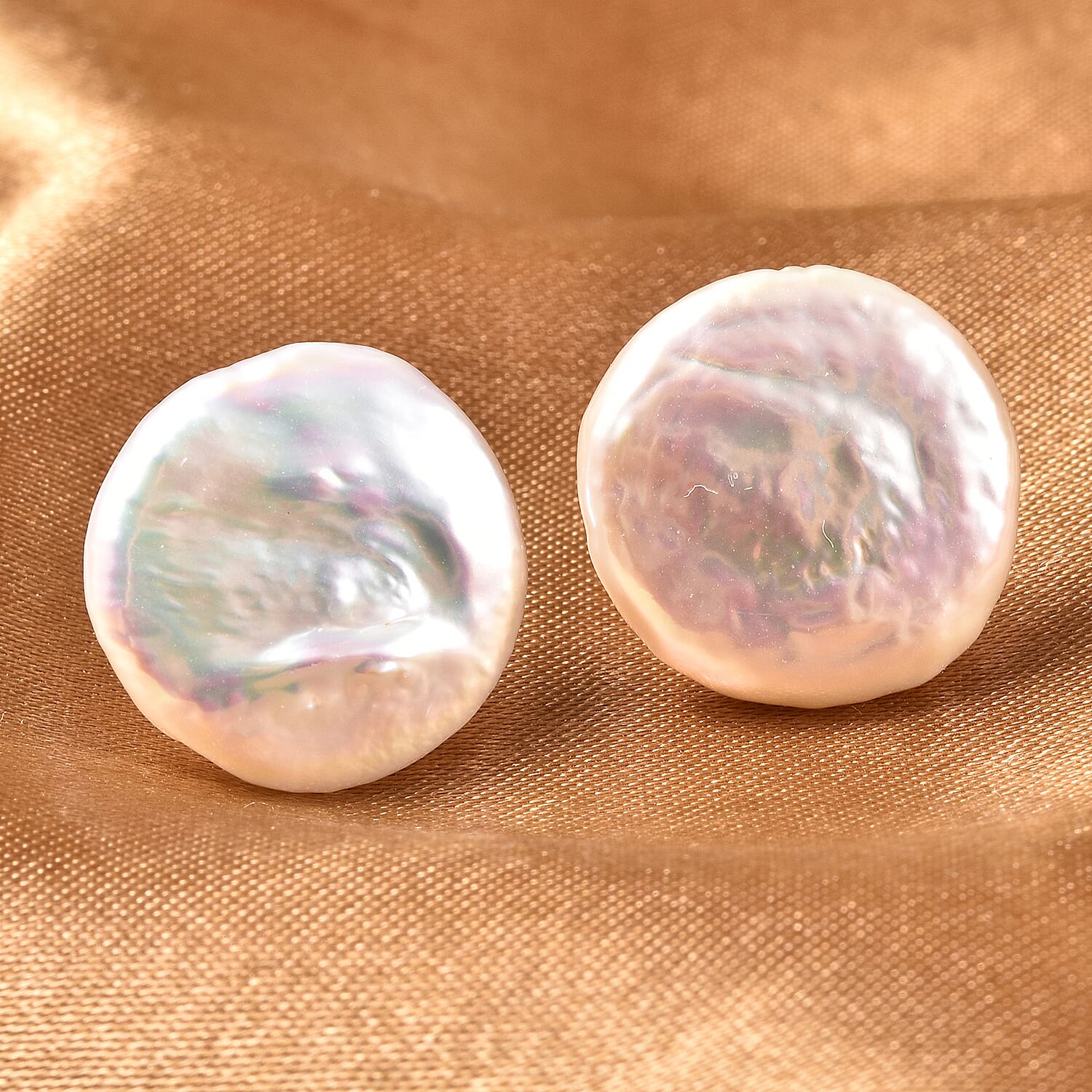 White Baroque Pearl Stud Earrings (with Push Back) in Rose Gold Overlay Sterling Silver