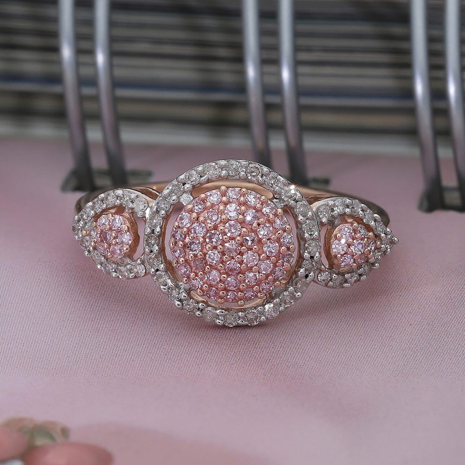 9K Rose Gold Natural Pink Diamond and White Diamond (G-H) Ring 0.50 Ct.