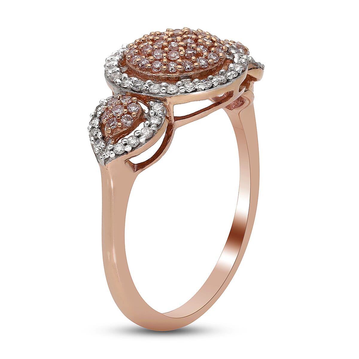 9K Rose Gold Natural Pink Diamond and White Diamond (G-H) Ring 0.50 Ct.