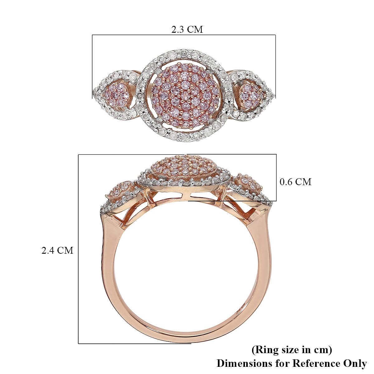 9K Rose Gold Natural Pink Diamond and White Diamond (G-H) Ring 0.50 Ct.