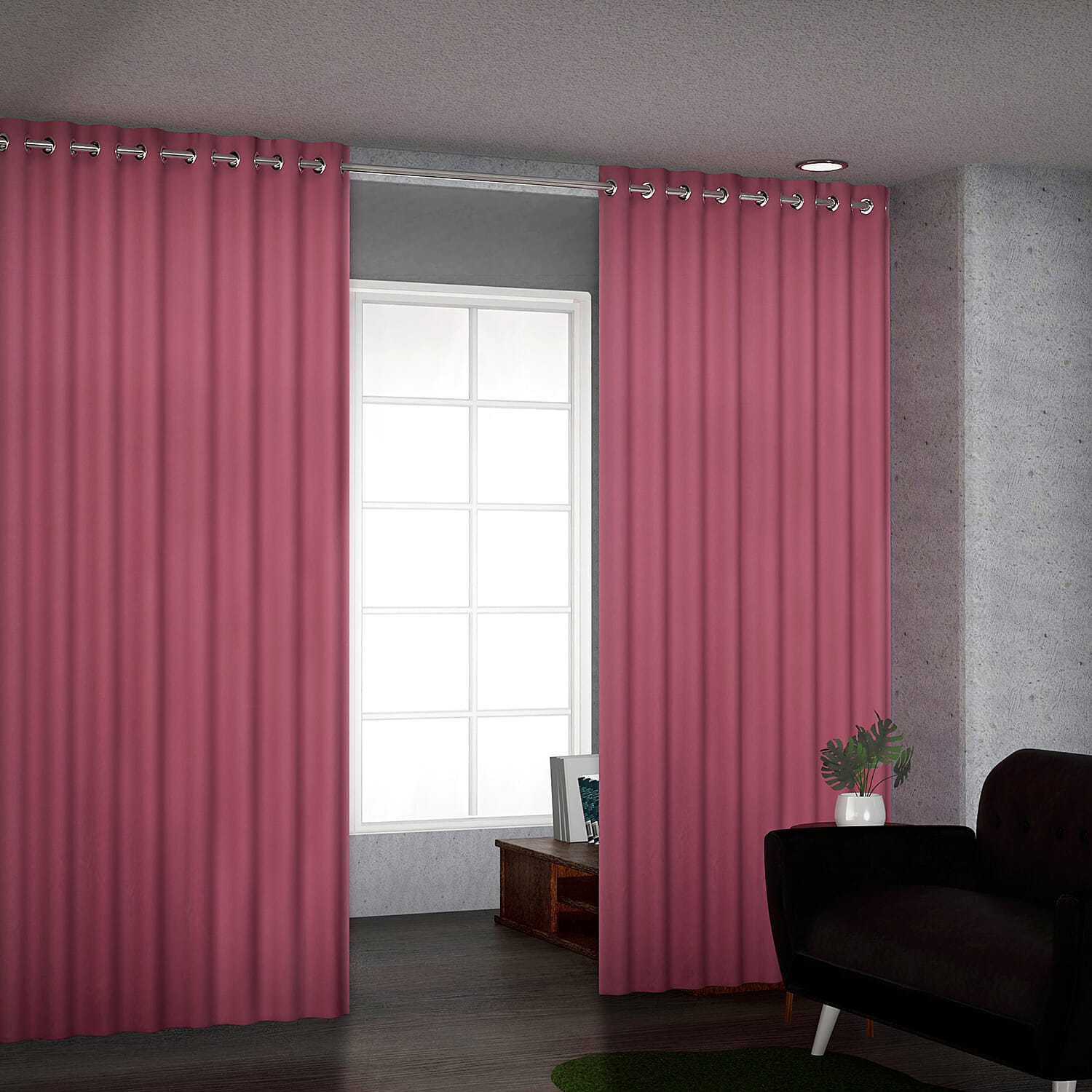 Pair of Thermal Blackout Curtains with 8 Eyelets (Size 140x240Cm or 55x94in ) - Pink