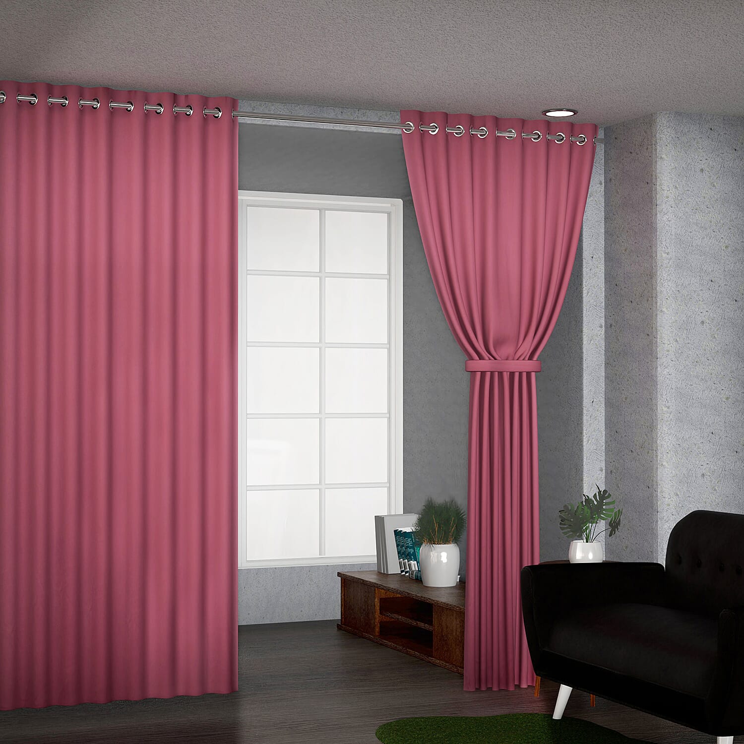 Pair of Thermal Blackout Curtains with 8 Eyelets (Size 140x240Cm or 55x94in ) - Pink
