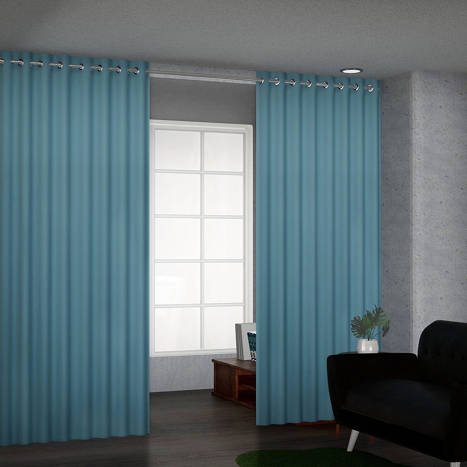 Pair of Thermal Blackout Curtains with 8 Eyelets (Size 140x240Cm or 55x94in ) - Sky Blue