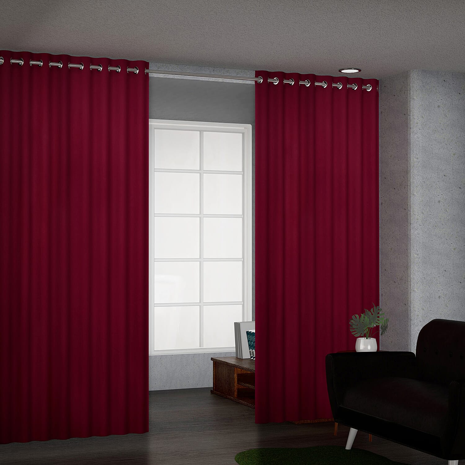 Pair of Thermal Blackout Curtains with 8 Eyelets (Size 140x240Cm or 55x94in ) - Wine Red