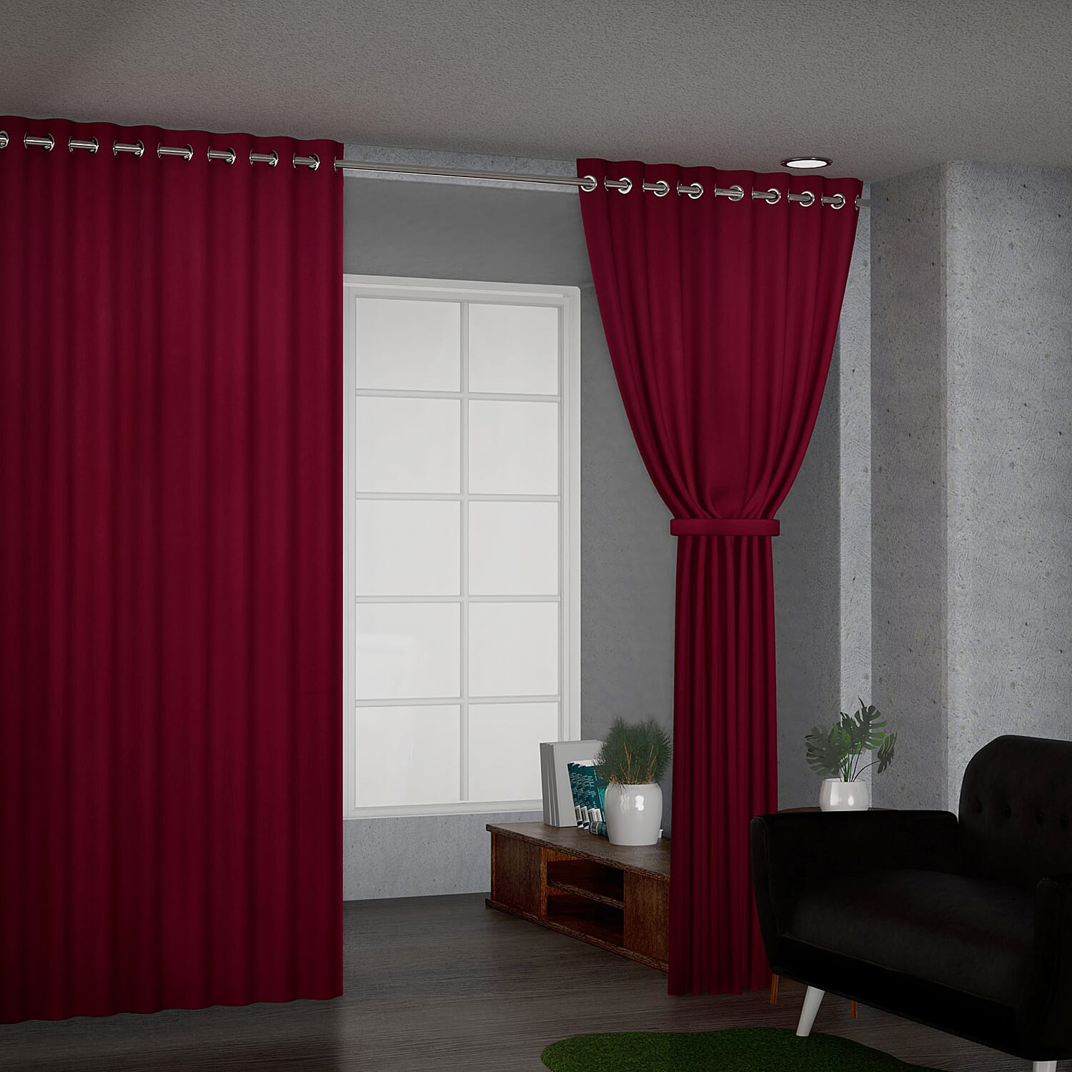Pair of Thermal Blackout Curtains with 8 Eyelets (Size 140x240Cm or 55x94in ) - Wine Red