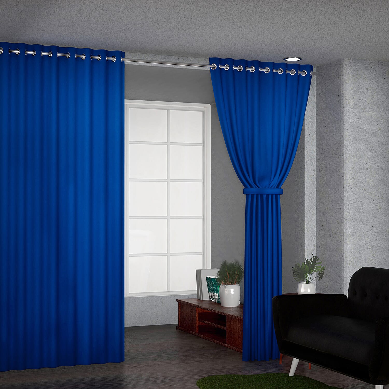 Pair of Thermal Curtains with 8 Eyelets (Size 140x240Cm or 55x94in ) - Cobalt