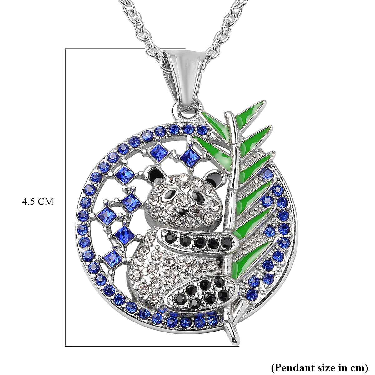 Multi Austrian Crystal Enamelled Panda Pendant with Chain (Size 20) in Silver Tone