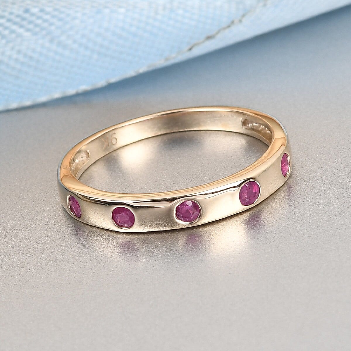 9K Yellow Gold Ruby Band Ring